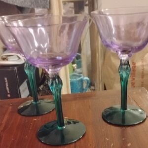 Brand New Never Used Purple and Green Glass Goblets